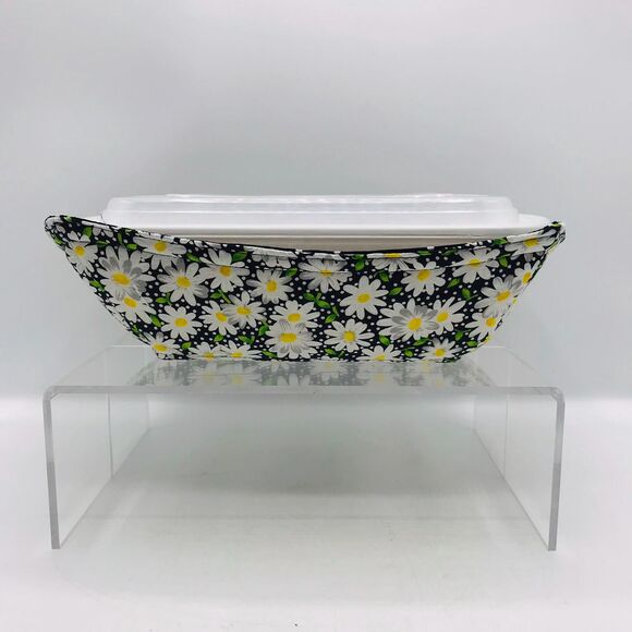 NEW! Microwave Takeout Container Cozy! Reversible, Black Daisy and Dots - Picture 1 of 6